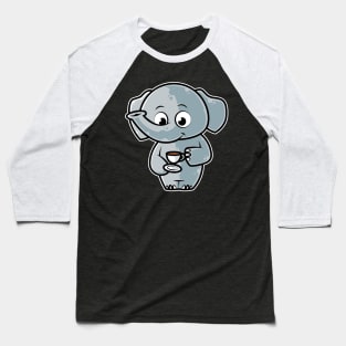 Cute Elephant Drinking Coffee Kawaii Neko Anime design Baseball T-Shirt